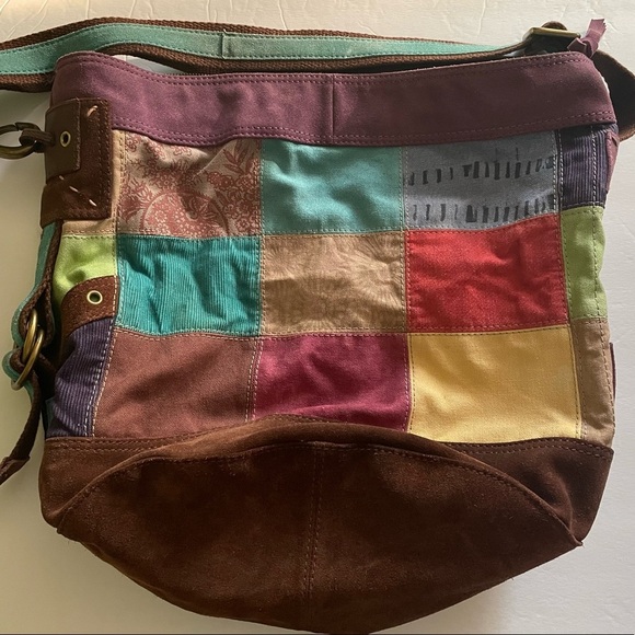 Lucky Vintage Large Suede/Canvas Adjustable Strap Exquisite Patchwork Tote/Bag - Picture 1 of 12